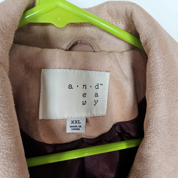 Blush pink ultra-suede jacket with asymmetrical "motorcycle" style zip front. - Picture 2 of 4